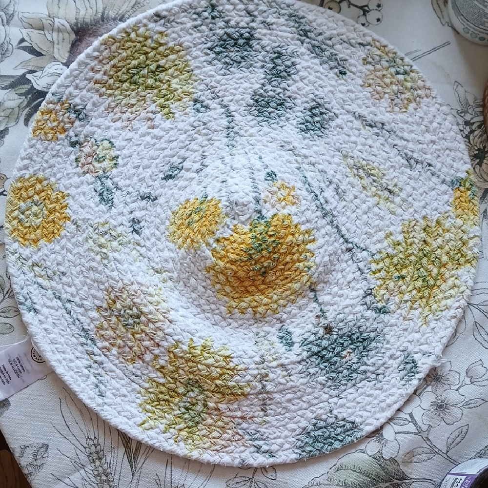 Four Floral Round Braided Placemats For Spring